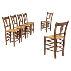 Antique 1900s Country French Oak Dining Chairs, Set of Six