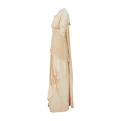 1900s Cream Silk and Tulle Wedding Dress with Lace Peplum
