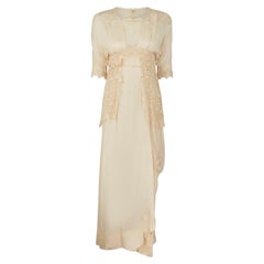 1900s Cream Silk and Tulle Wedding Dress with Lace Peplum