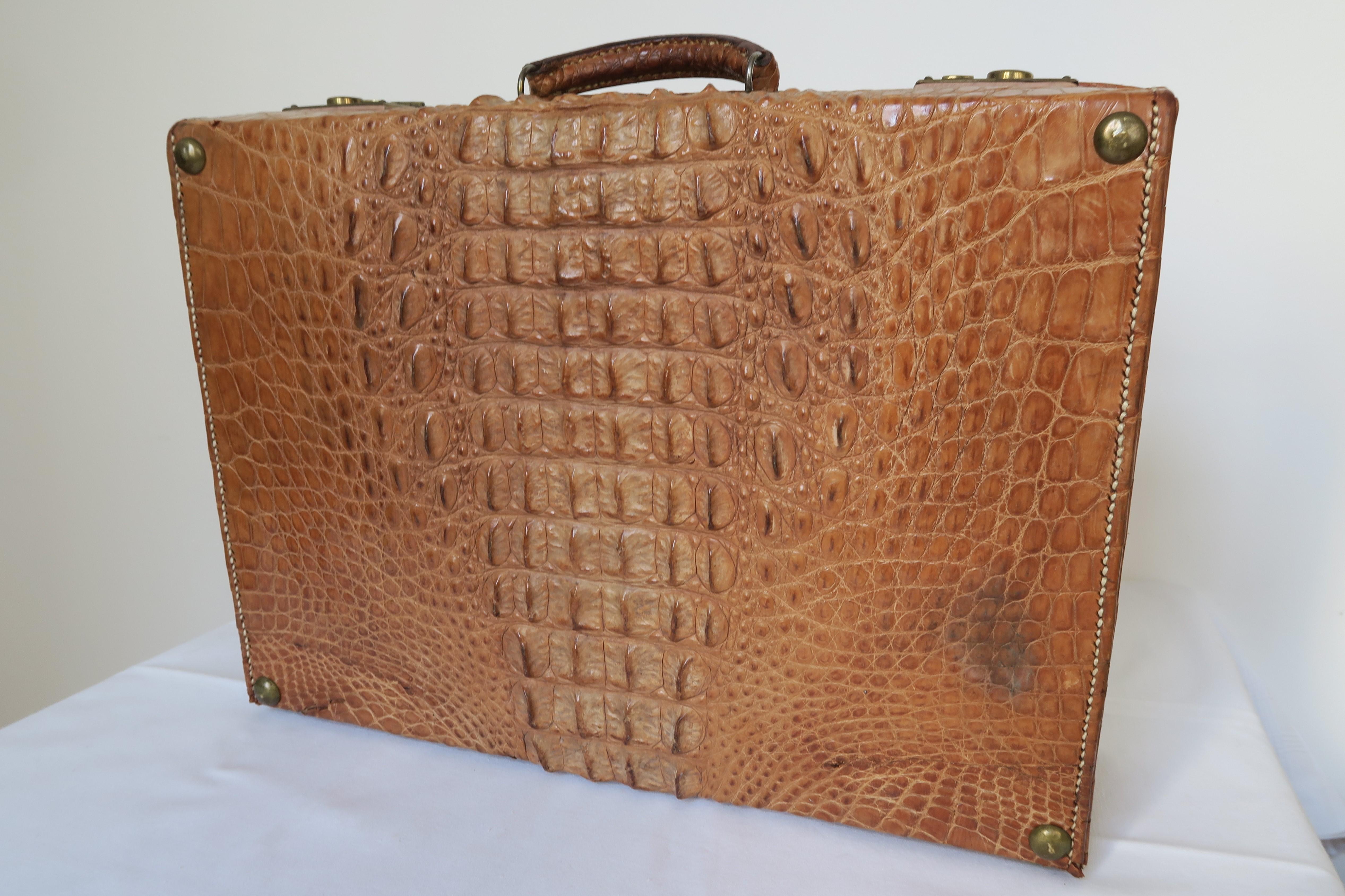 English 1900s Crocodile Suitcase For Sale