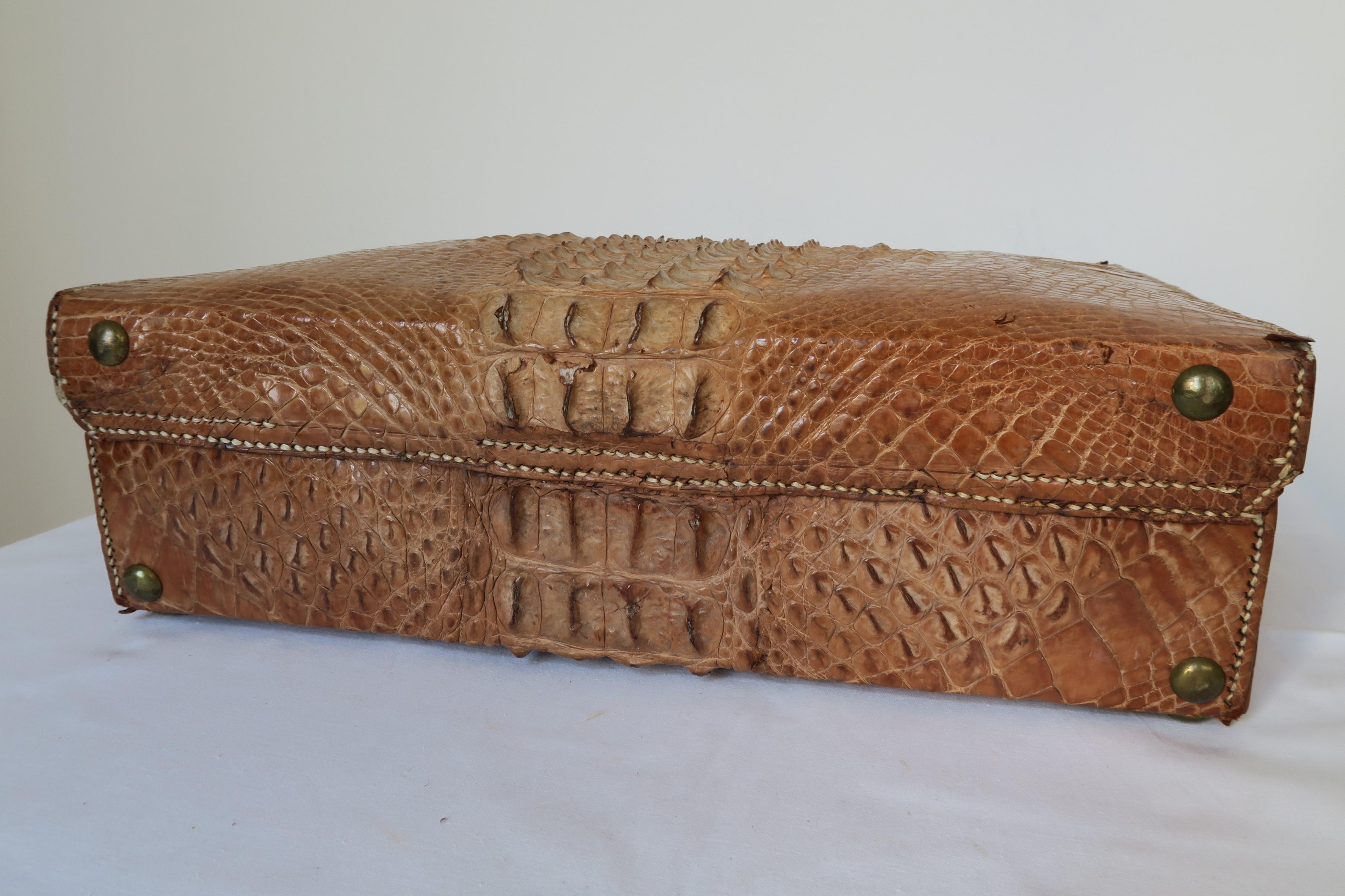 Hand-Crafted 1900s Crocodile Suitcase For Sale