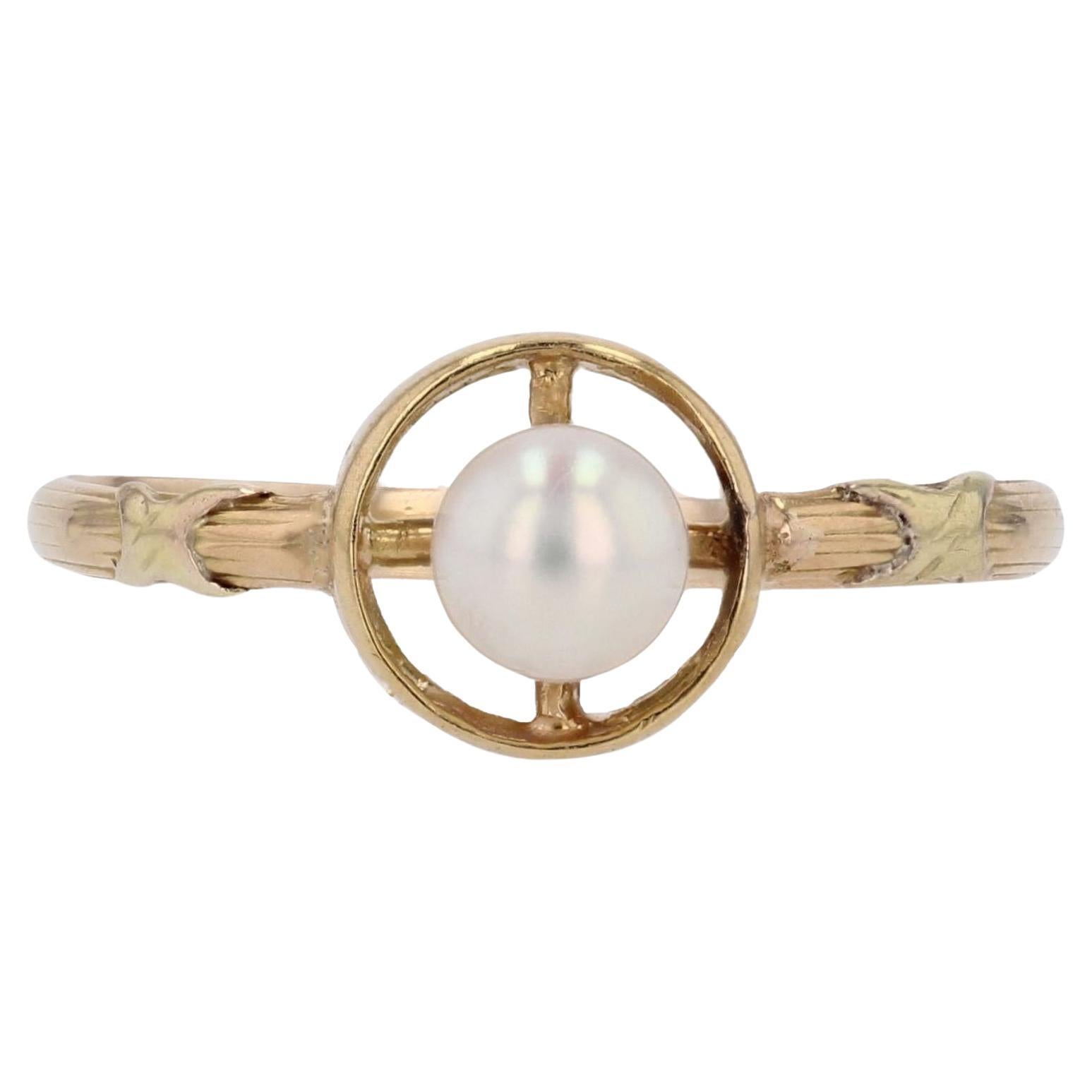 1900s Cultured Pearl 18 Karat Yellow Gold Solitaire Ring