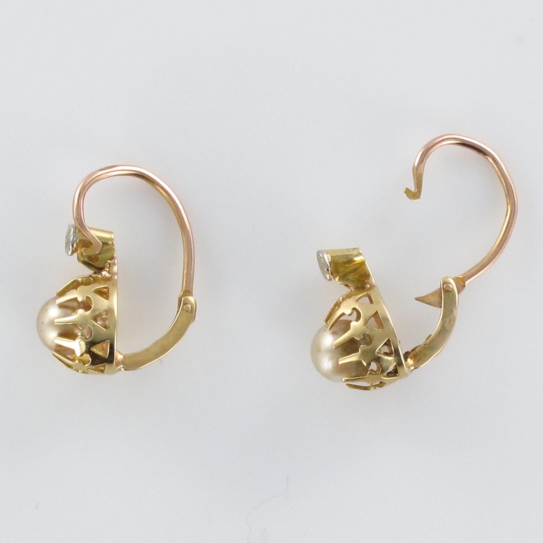 1900s Cultured Pearls Yellow Gold Sleepers Earrings 3
