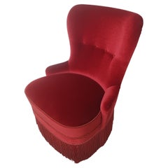 1900s Danish Armchair Reupholstered in Red Velvet