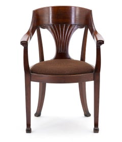 Poltrona danese in stile Art Nouveau del 1900, con profili e decorazioni, rivestita in lana marrone