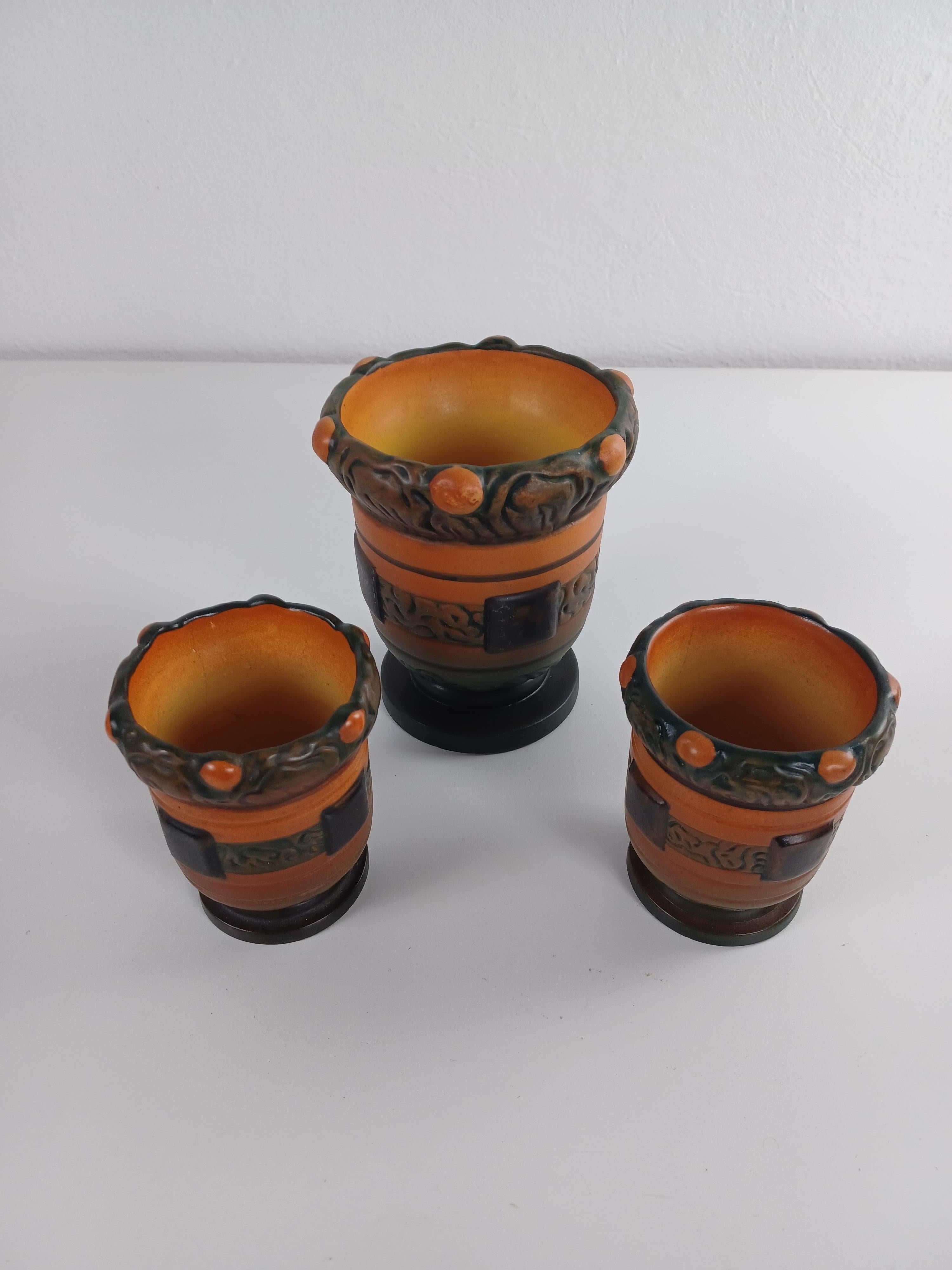 Hand-Crafted 1900's Danish Thorvald Bindesboell Three Art Nouveau Vases by P. Ipsens Enke For Sale
