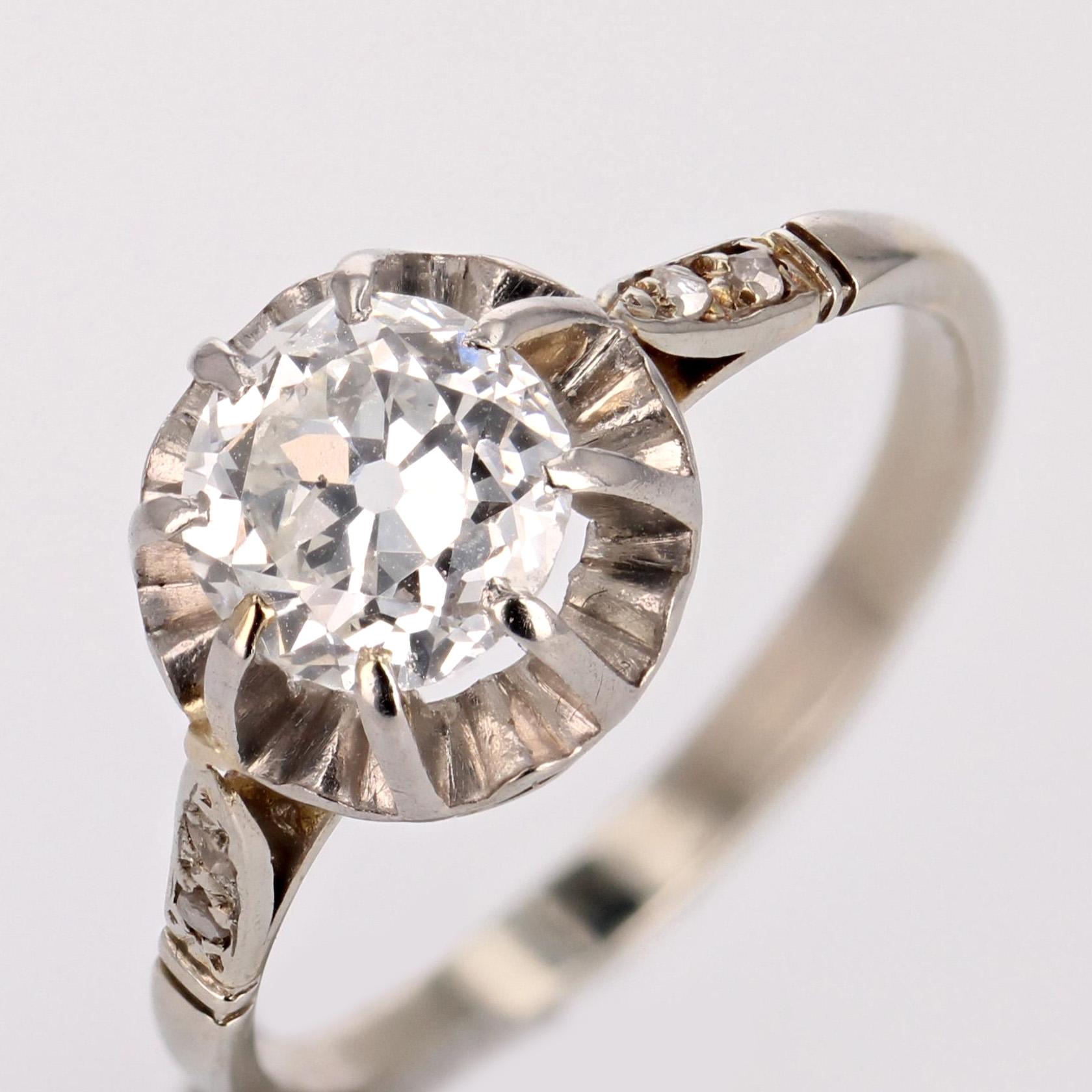 Women's 1900s Diamond 18 Karat White Gold Solitaire Ring For Sale