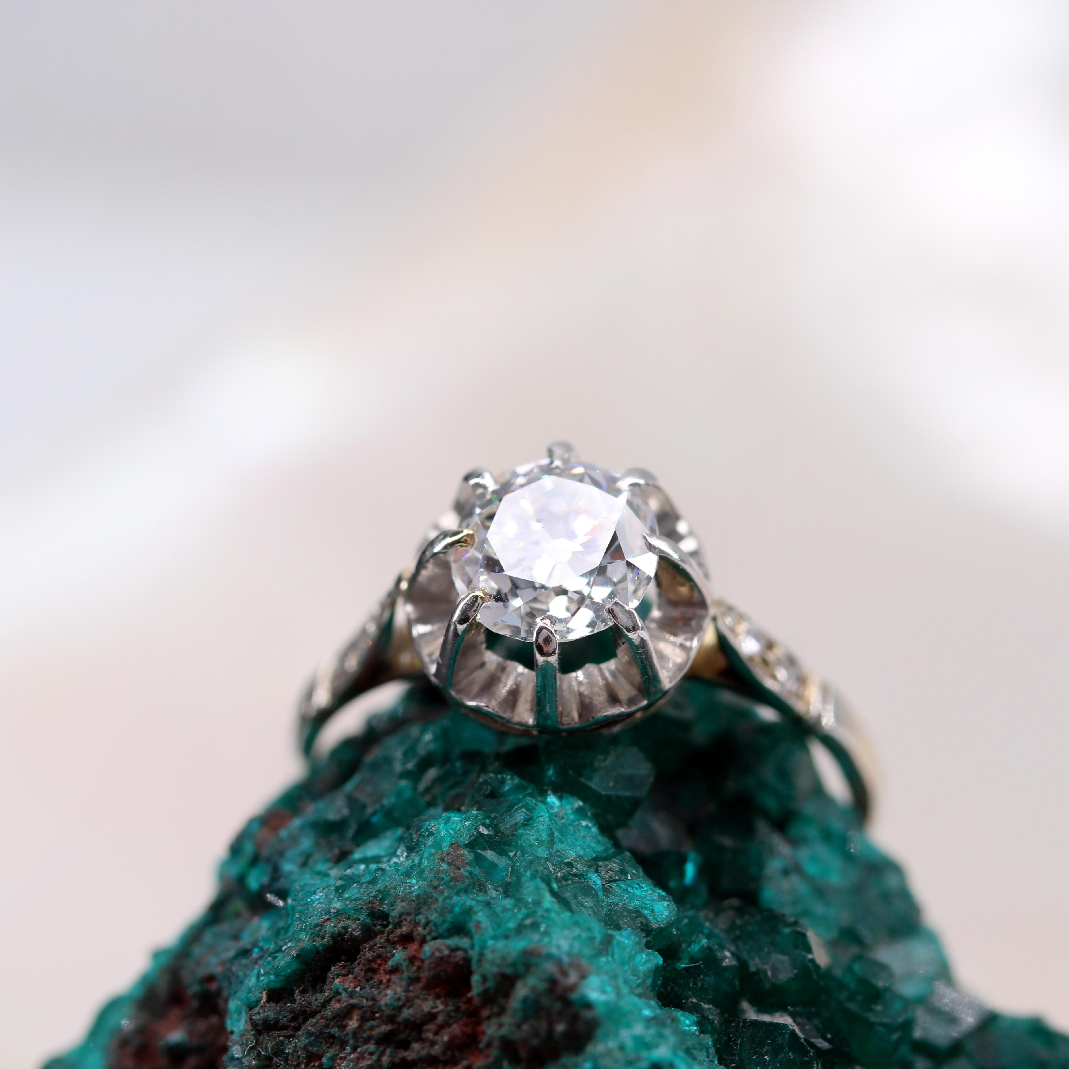 Solitrring aus 18 Karat Weigold mit Diamanten, 1900er Jahre im Angebot 4