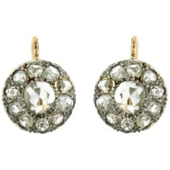 1900s Diamond 3.50 carat Two-Color Gold Cluster Earrings