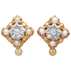 1900s Diamond and Seed Pearl Yellow Gold Stud Earrings