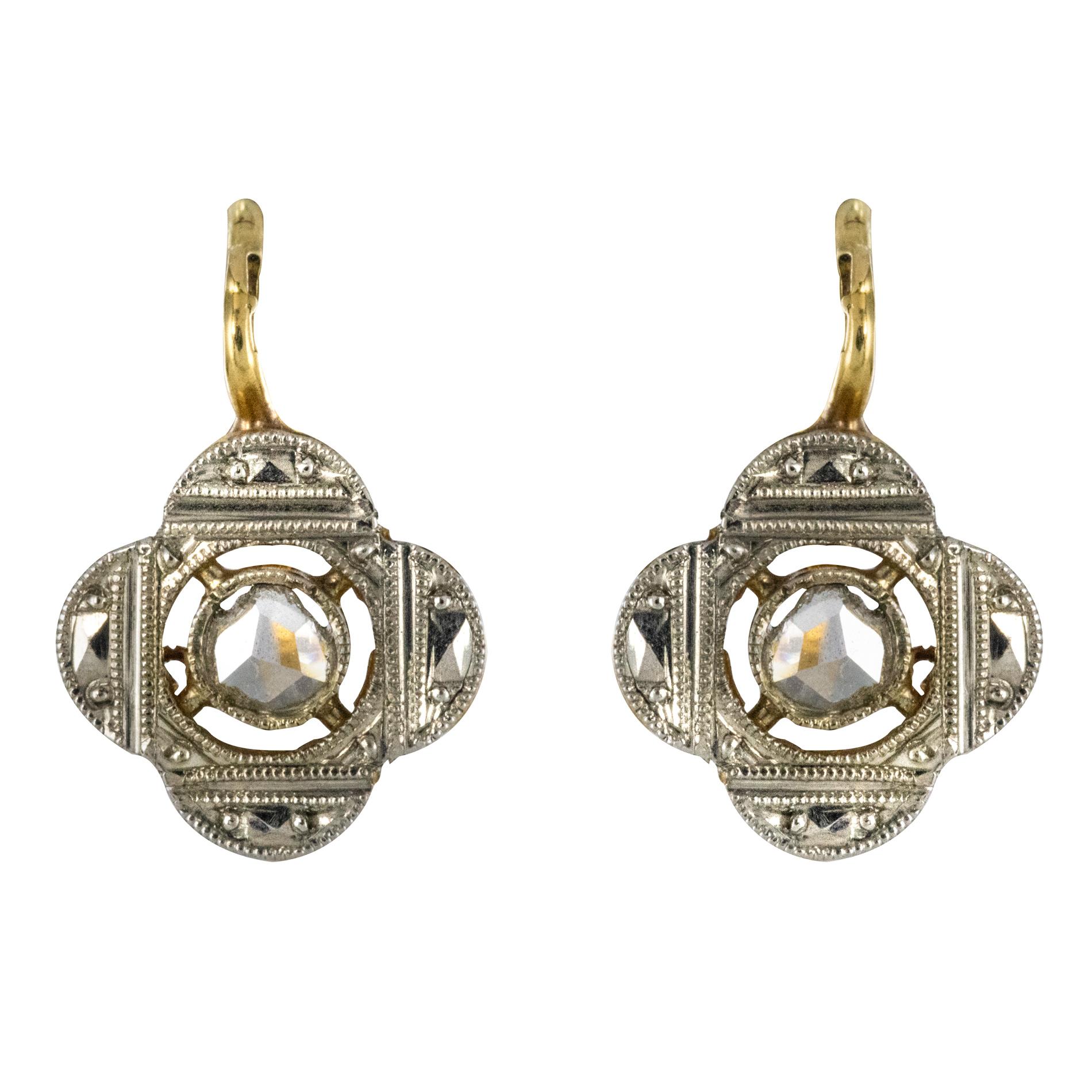 1900s Diamond Clover Shape Sleepers Drop Earrings
