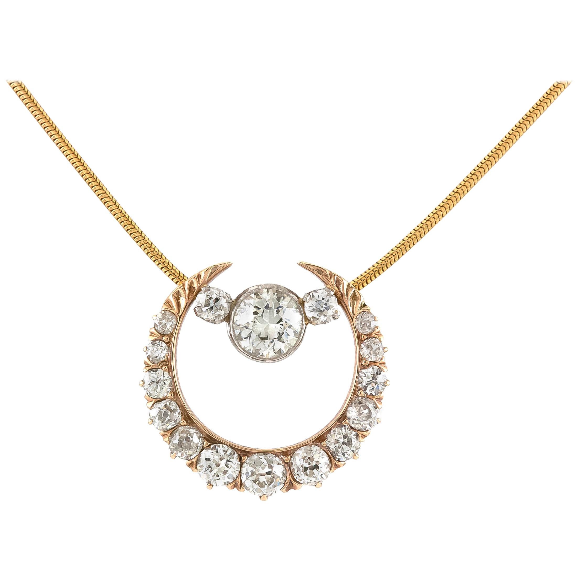 1900s Diamond Moon with One Diamond Necklace For Sale