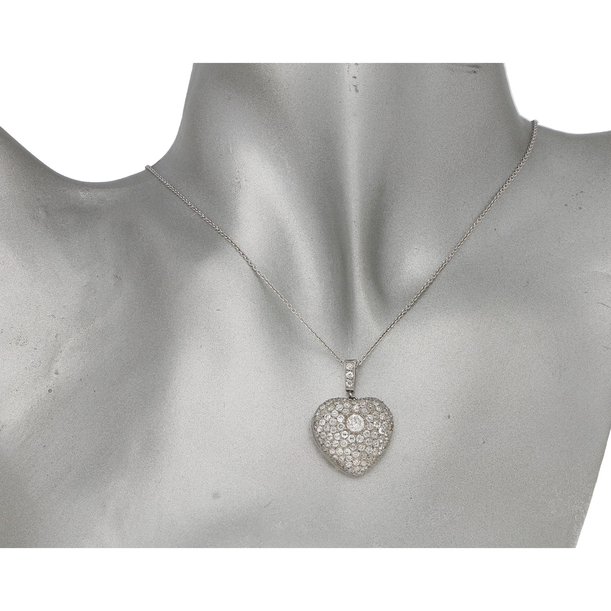 Old European Cut Edwardian Diamond Heart Pendant set in Platinum, with Chain  