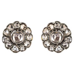 1900s Diamonds 18 Karat Yellow Gold Silver Stud Earrings