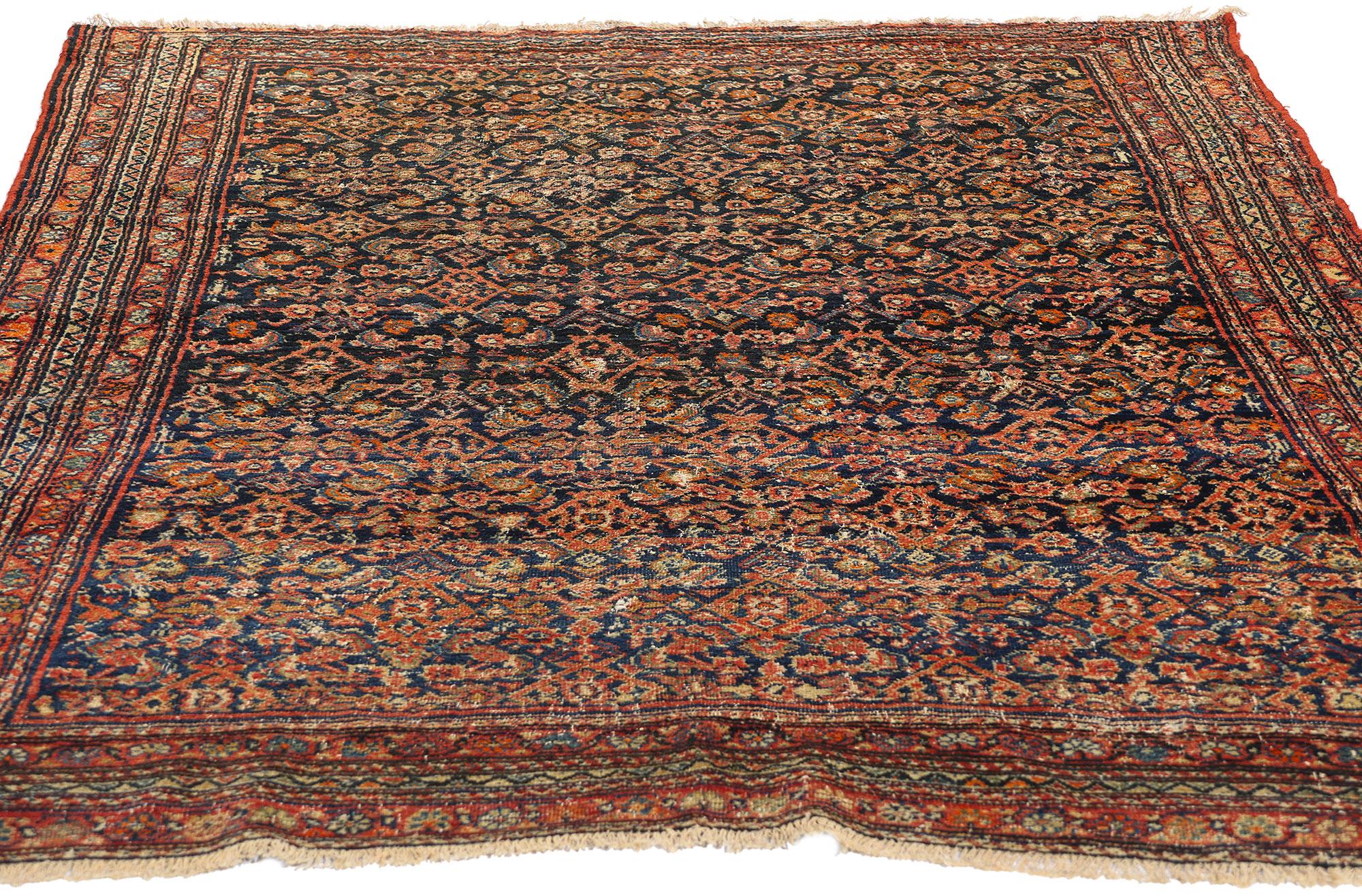1900's Distressed Antike Persische Mahal Teppich (Malayer) im Angebot