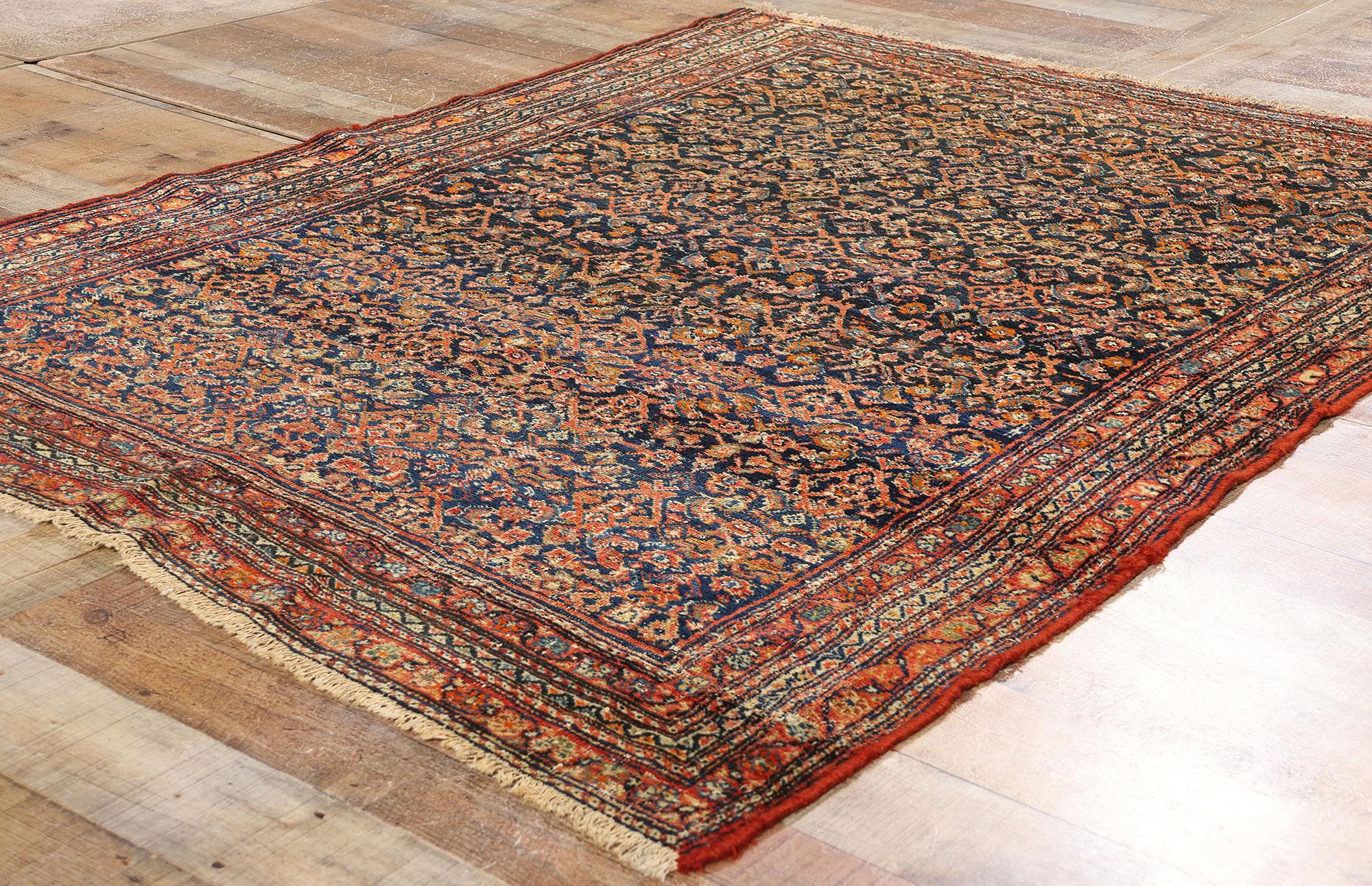 1900's Distressed Antike Persische Mahal Teppich (Wolle) im Angebot
