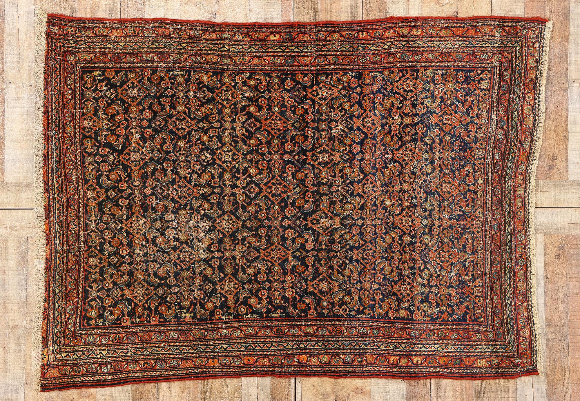1900's Distressed Antike Persische Mahal Teppich im Angebot 2
