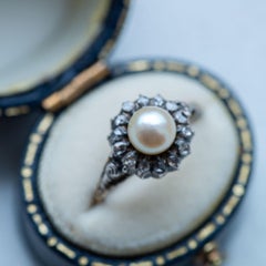 1900's Dutch Antique Pearl Rosecut Diamond Entourage Ring