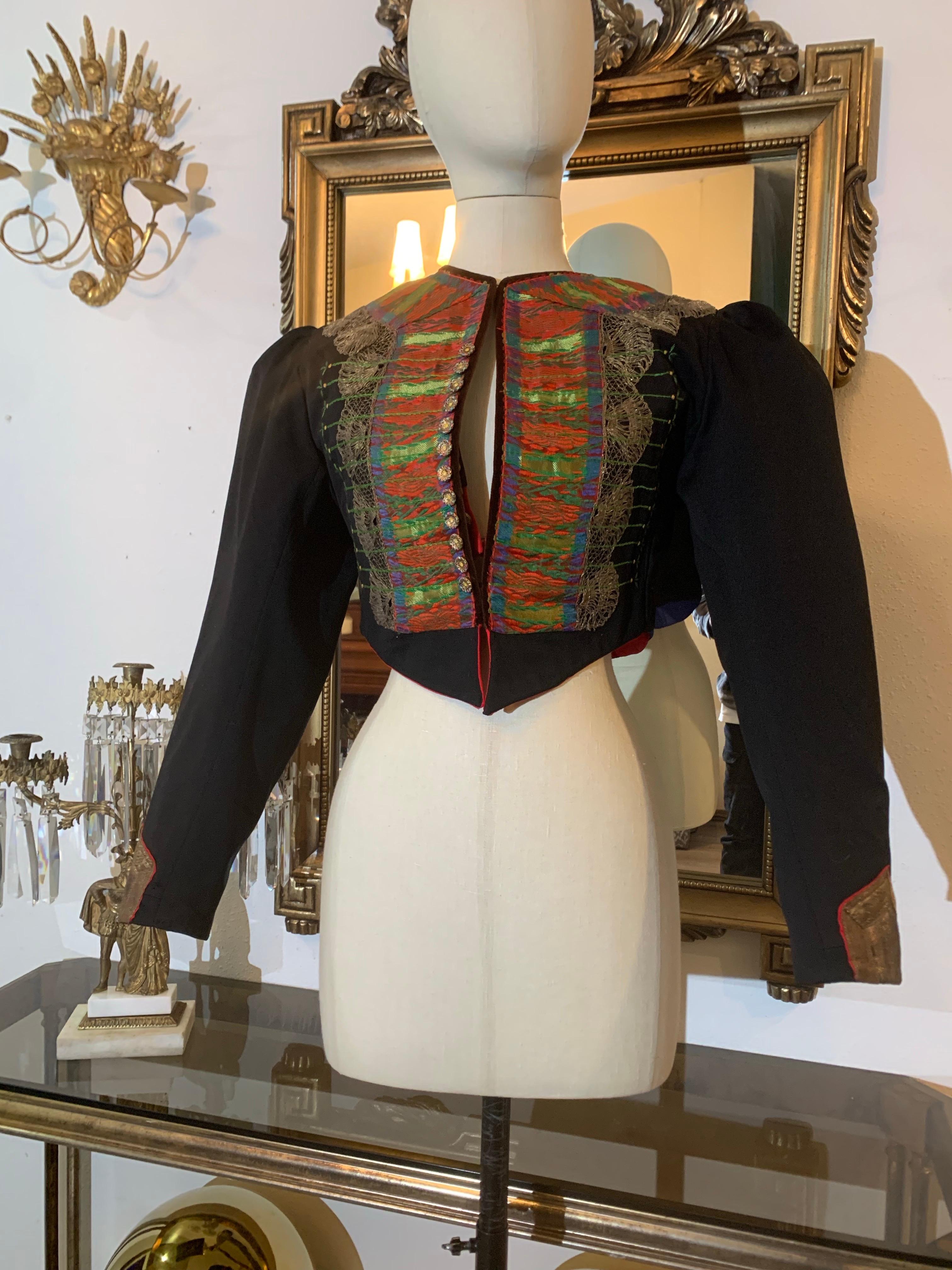 1900s Eastern European Folk Wear Ensemble Delicately Embroidered Jacket & Vest In Excellent Condition For Sale In Gresham, OR