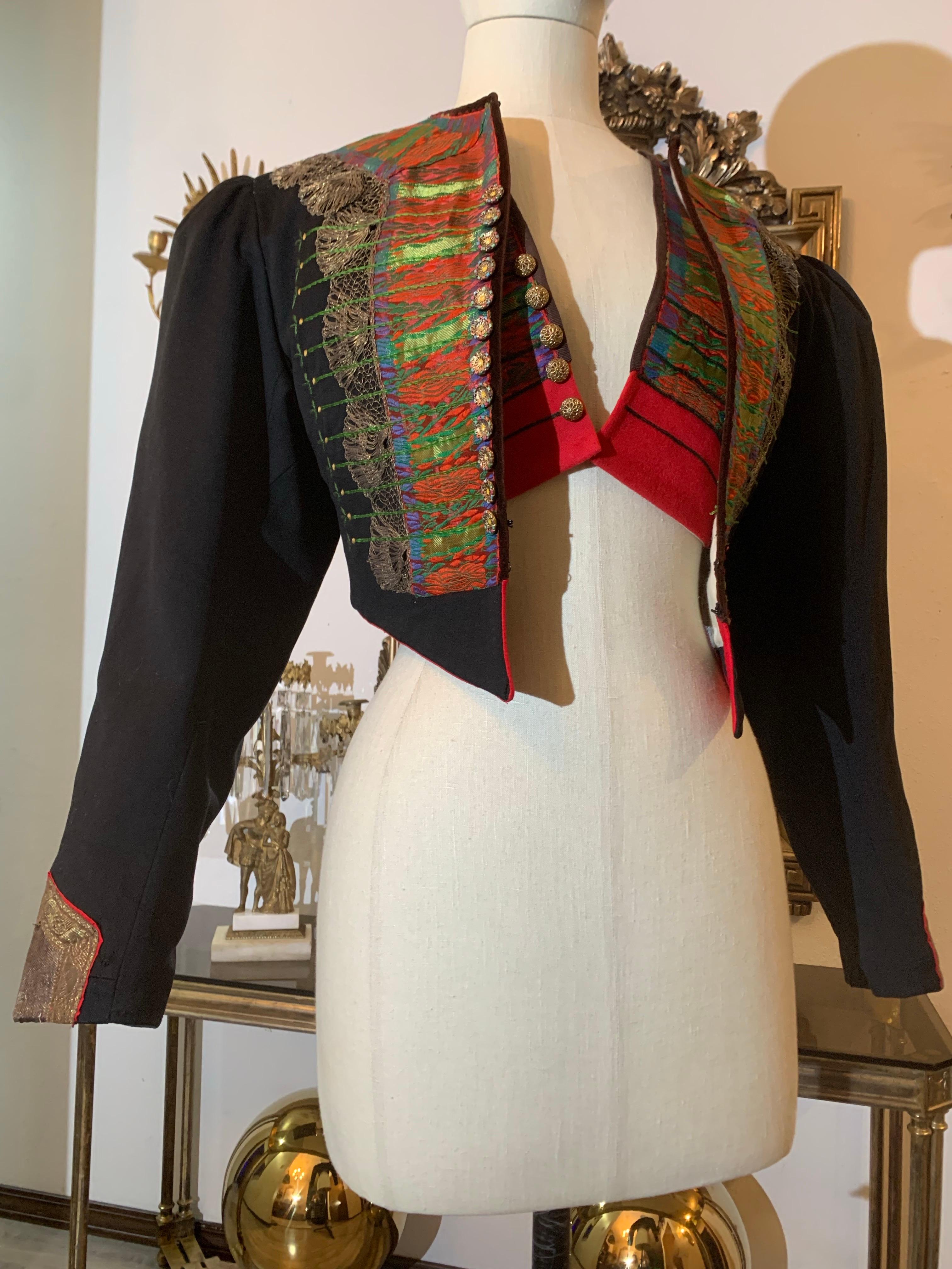 Women's 1900s Eastern European Folk Wear Ensemble Delicately Embroidered Jacket & Vest For Sale