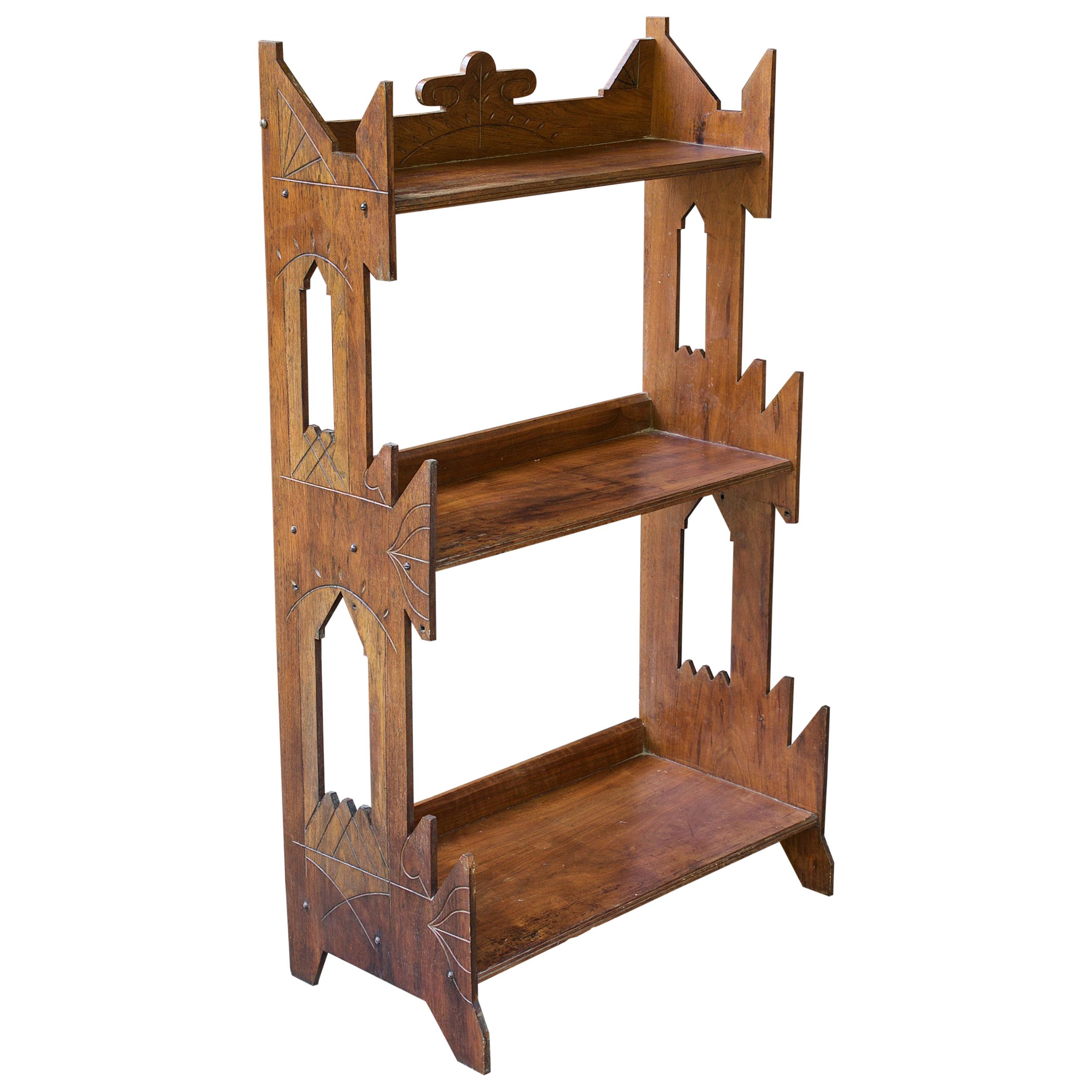 1900s American Craftsman Architecture Carved Tiered Book Shelf Art Craft Display For Sale