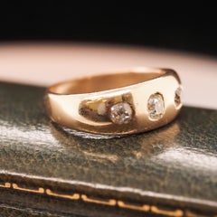 1900s Edwardian 14 Karat Yellow Gold .60ct Old Mine 3 Stone Ring