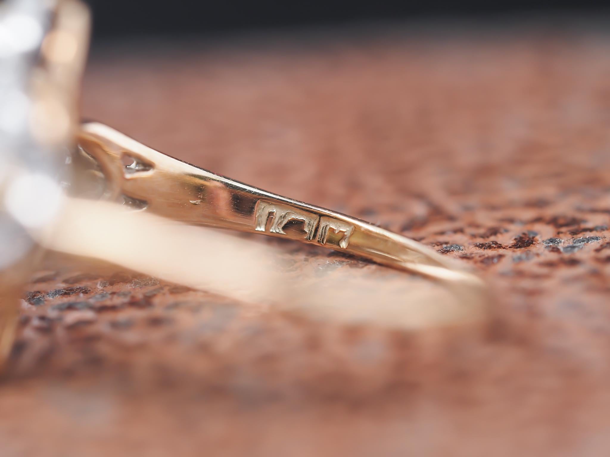 1900s Edwardian  14K Yellow Gold Old European Diamond Ring In Good Condition For Sale In Hicksville, NY