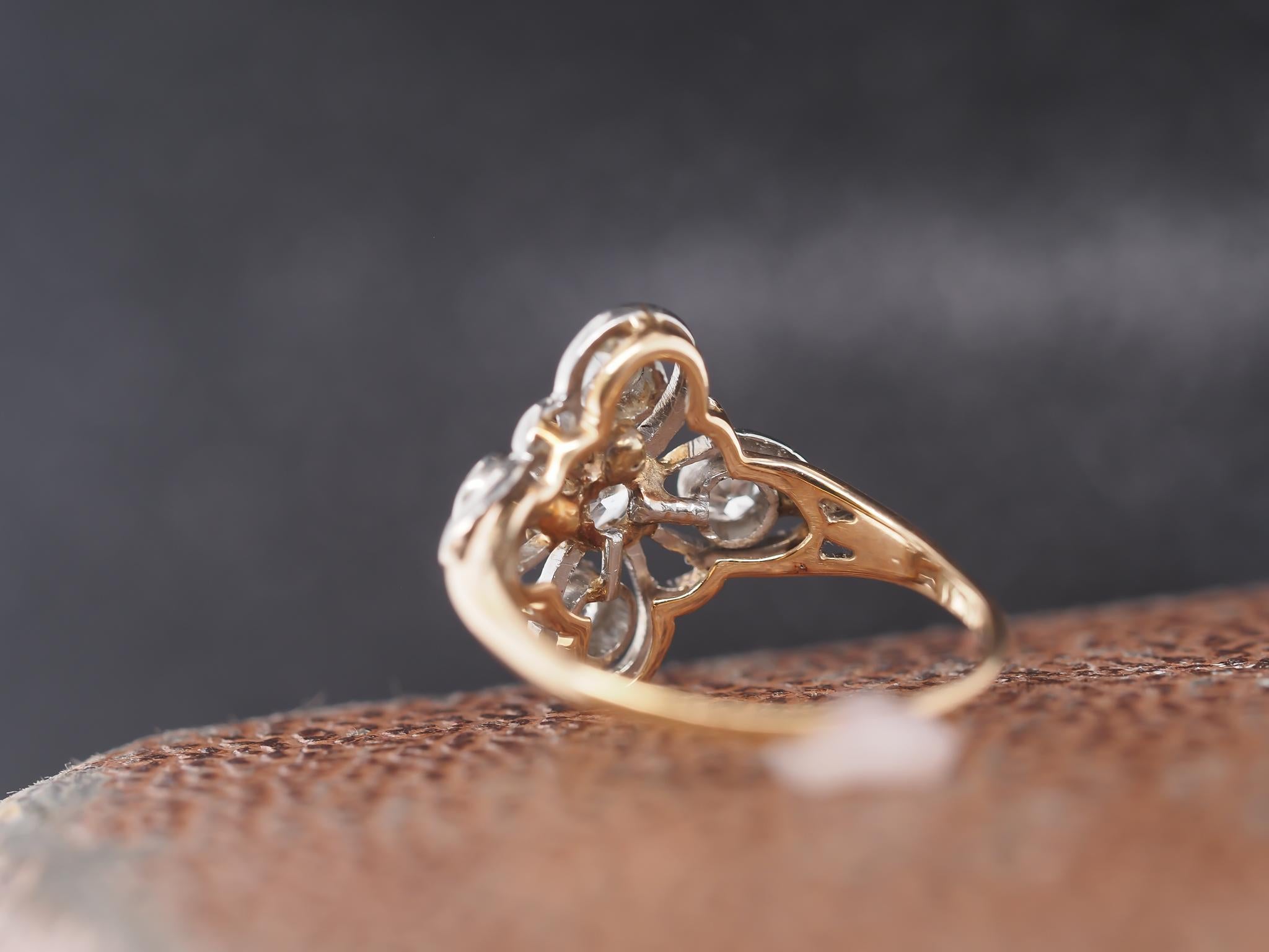 1900s Edwardian  14K Yellow Gold Old European Diamond Ring For Sale 1