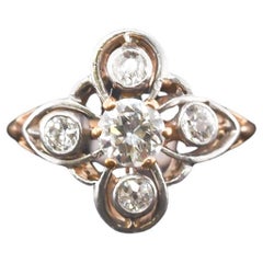 1900s Edwardian  14K Yellow Gold Old European Diamond Ring