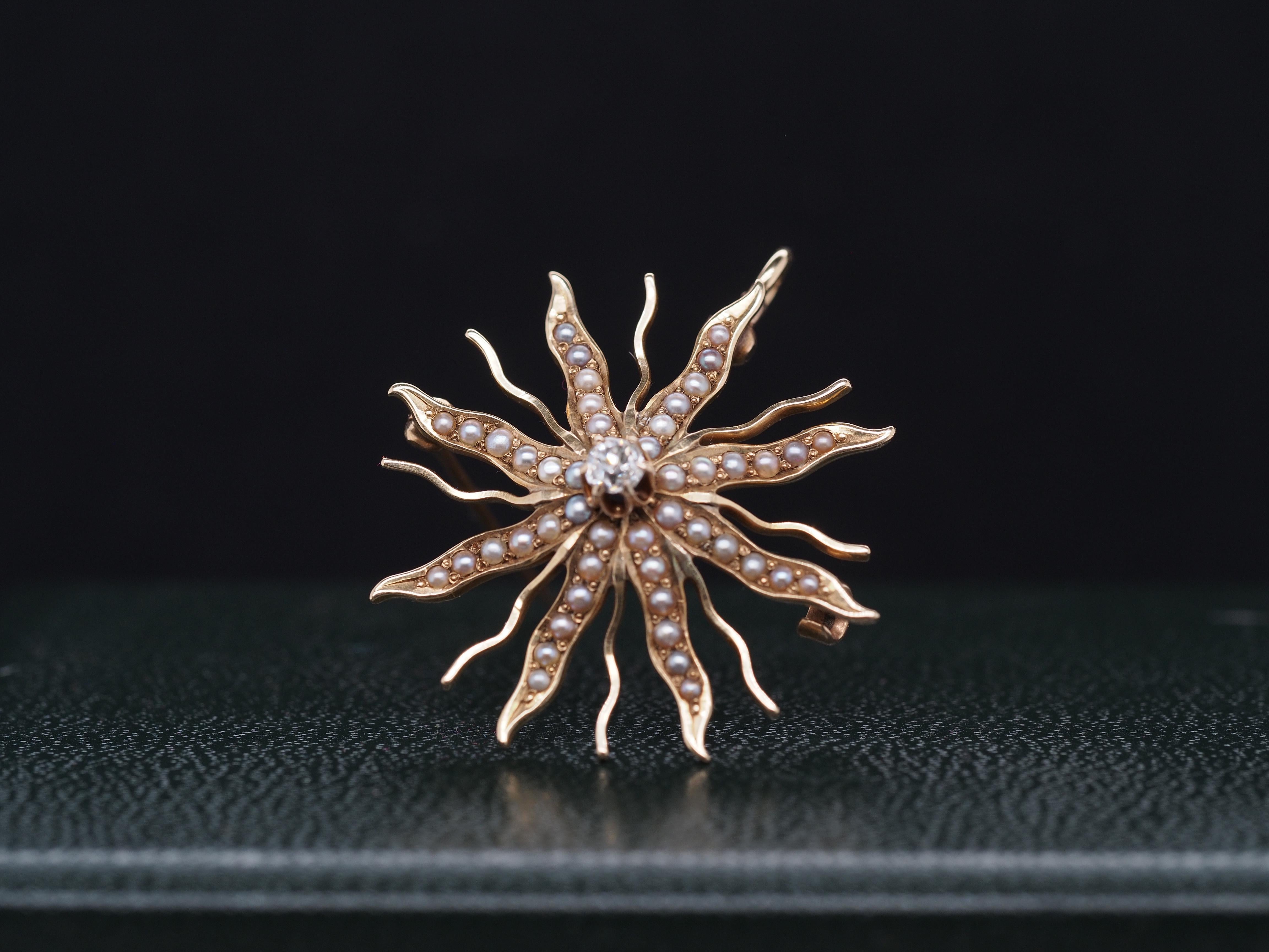 1900s Edwardian Flower Brooch with Pearls and Old Mine Diamond In Good Condition For Sale In Atlanta, GA