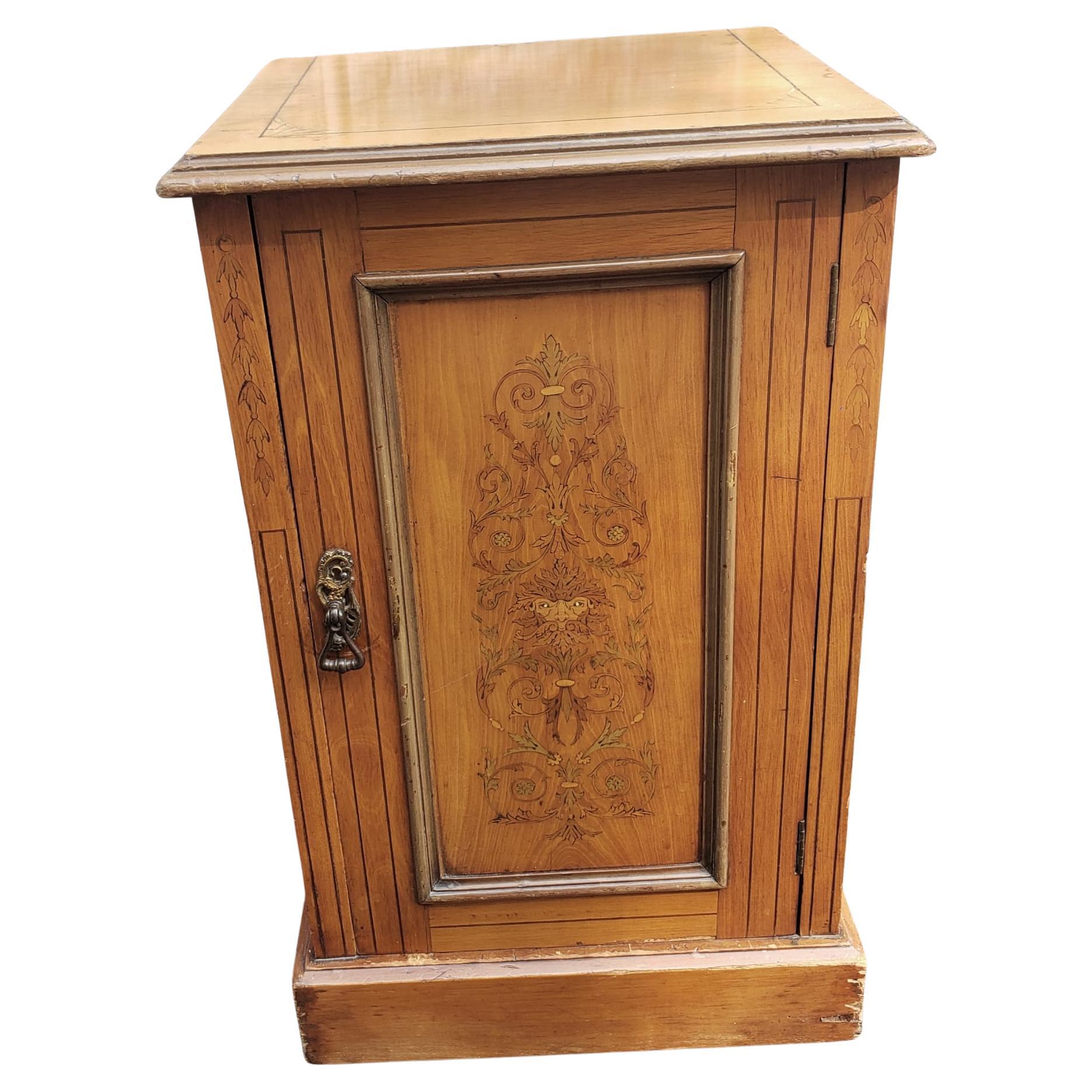 1900s Edwardian Inlaid Maple Side Cabinet For Sale