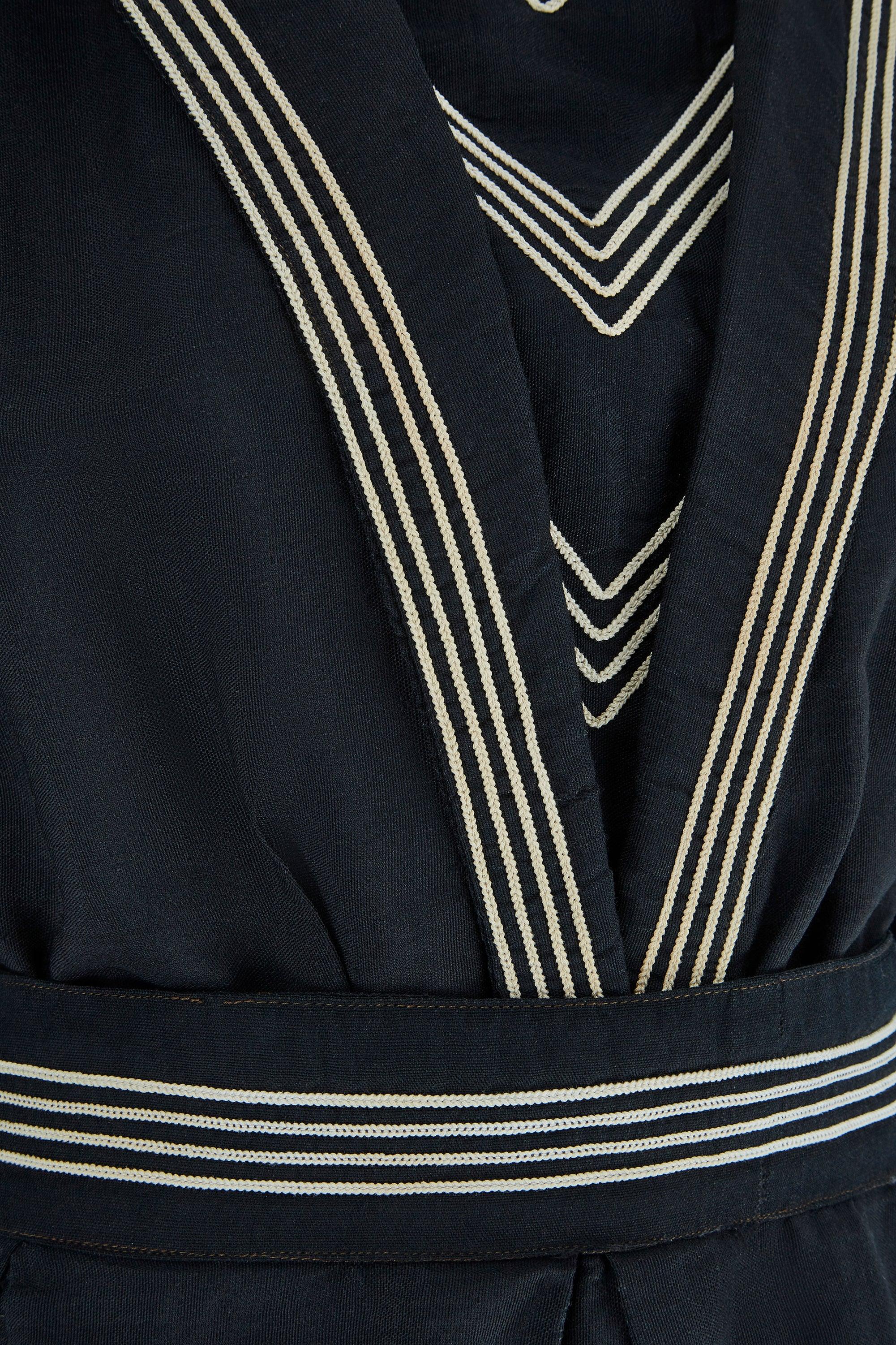Women's 1900s Edwardian Navy and Cream Cotton Bathing Suit For Sale