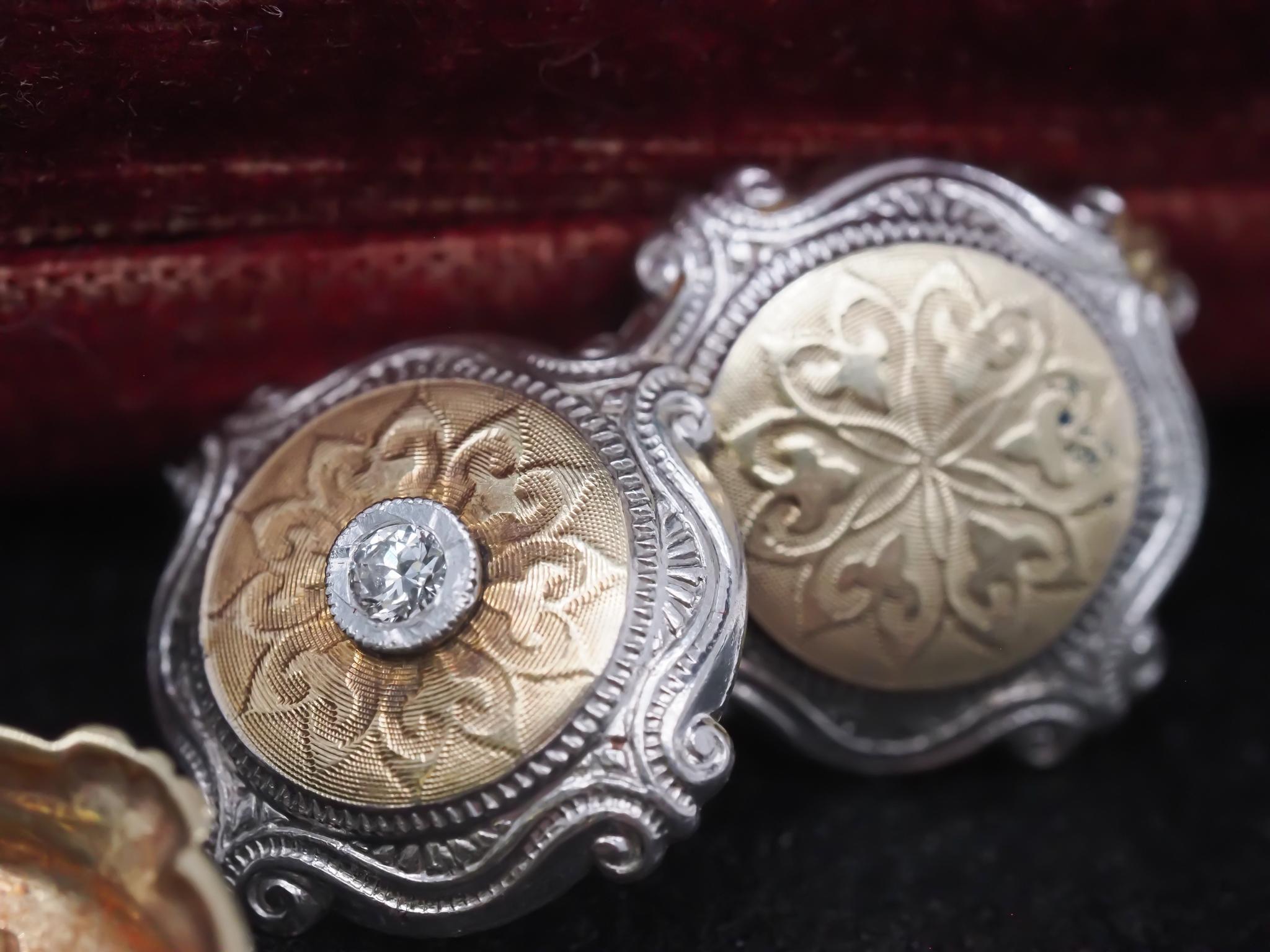 Gemelos eduardianos 1900 de platino y oro amarillo con diamantes de mina antigua Eduardiano en venta
