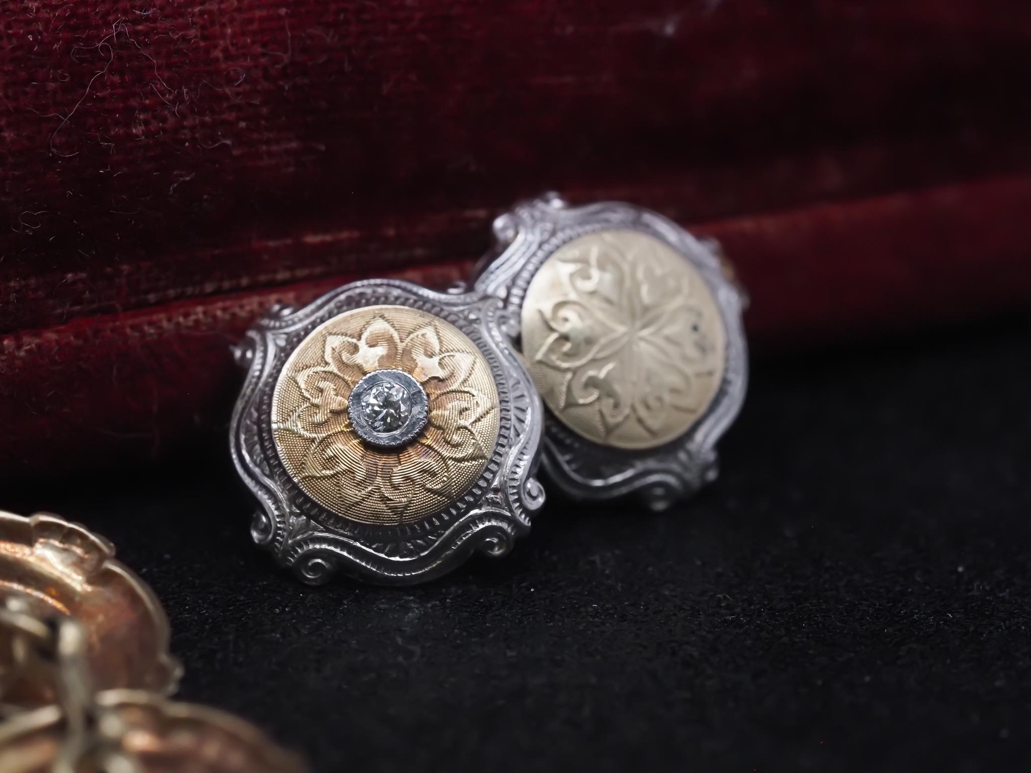 De los hombres Gemelos eduardianos 1900 de platino y oro amarillo con diamantes de mina antigua en venta