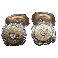 1900s Edwardian Platinum and Yellow Gold Cufflinks with Old Mine Diamonds
