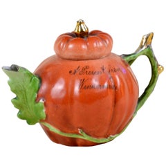 Antique 1900s Edwardian Porcelain Pumpkin Shaped Souvenir Teapot Made in England