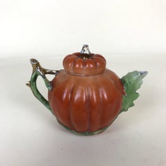 1900s Edwardian Porcelain Pumpkin Shaped Teapot Made in England