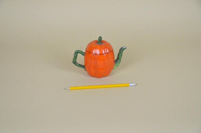 1900s Edwardian Porcelain Pumpkin Shaped Teapot Made in England For