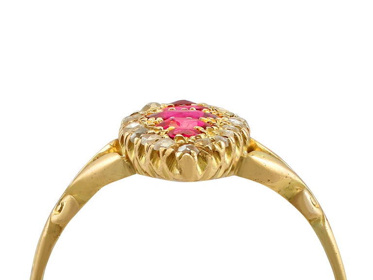 1900s Edwardian Ruby Diamond Gold Marquise Ring For Sale at 1stdibs