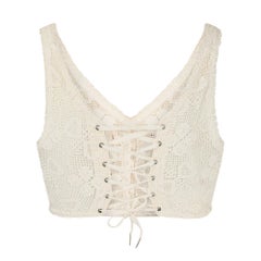 1900s Edwardian White Crochet Corset Cover with Lace-Up Back