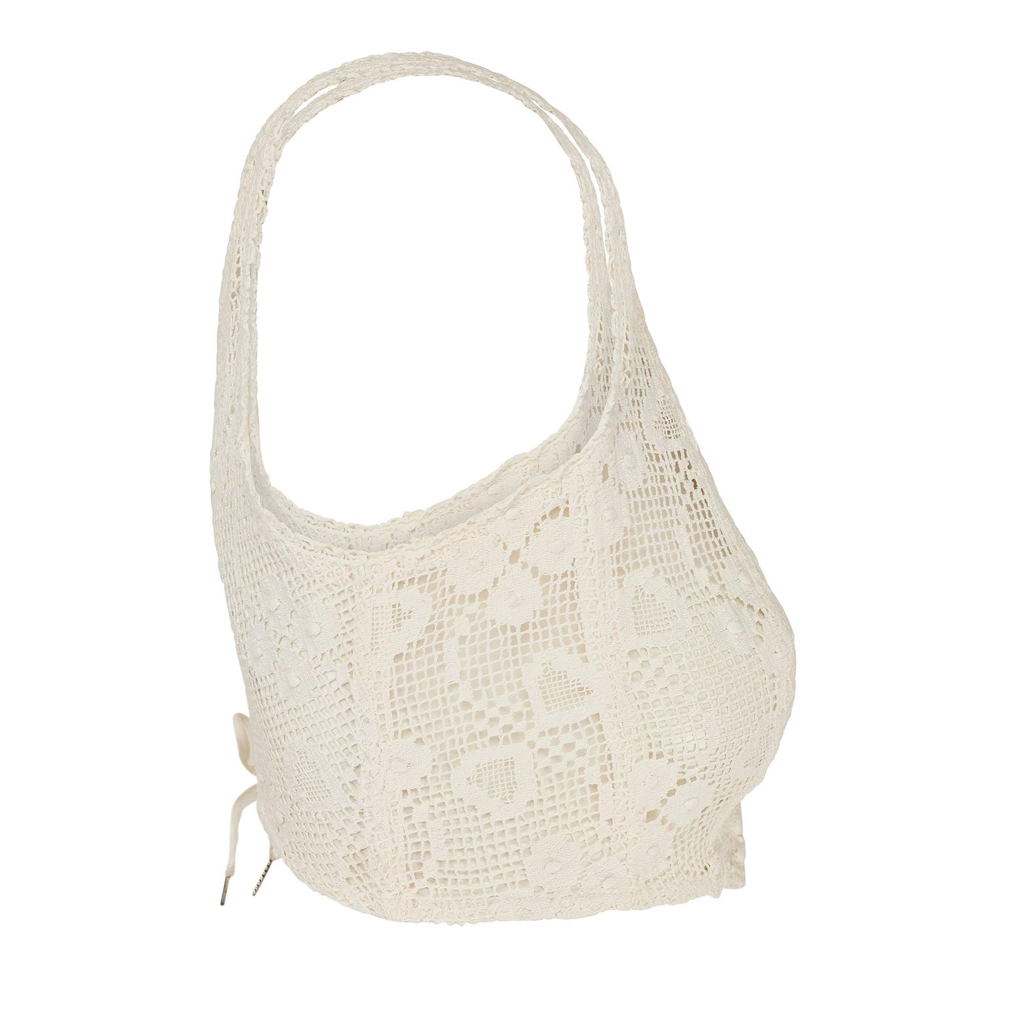 Blanc 1900s Edwardian White Crochet Cover with Lace-Up Back (Corset en crochet blanc avec dos à lacets) en vente
