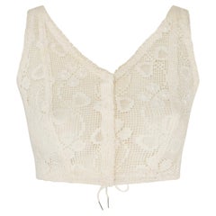 Antique 1900s Edwardian White Crochet Corset Cover with Lace-Up Back