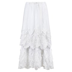 Antique 1900s Edwardian White Tiered Cotton and Lace Maxi Skirt