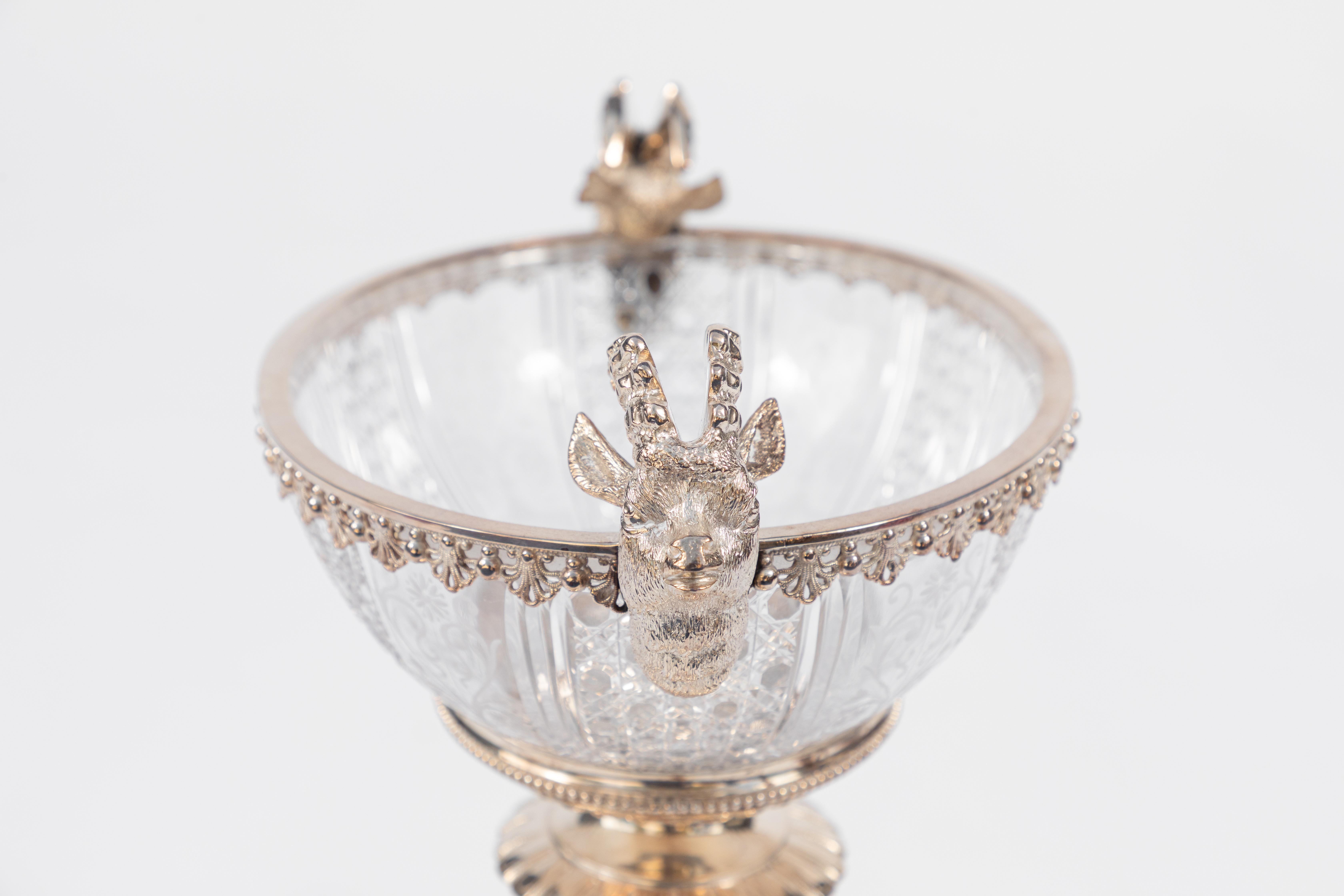 Crystal 1900s Elkington and Company Sheffield Silver Centerpiece Bowl