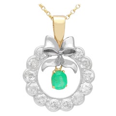 1900s Emerald and Diamond Pendant in Yellow Gold