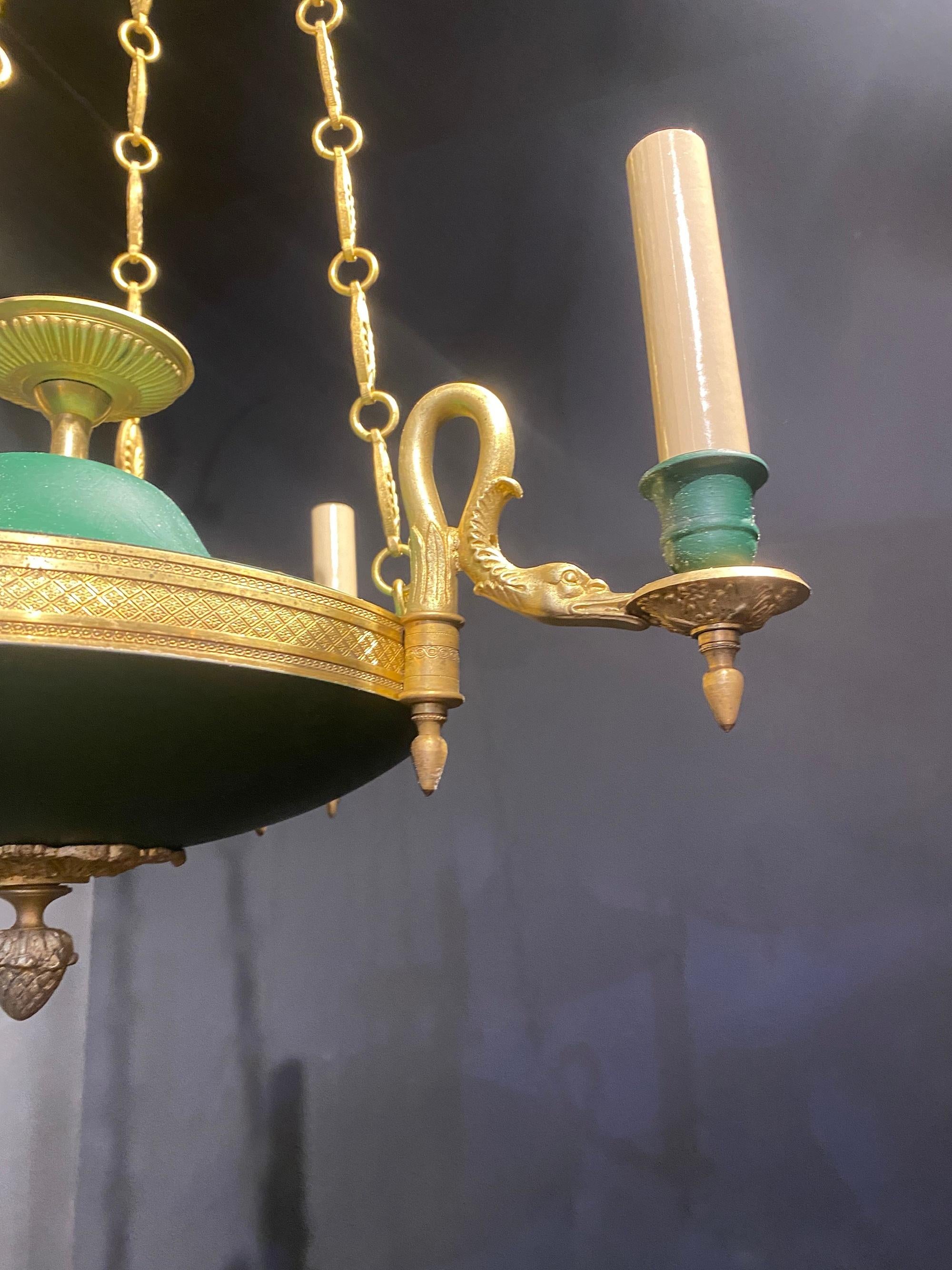 French 1900’s Empire Gilt Bronze Chandelier For Sale