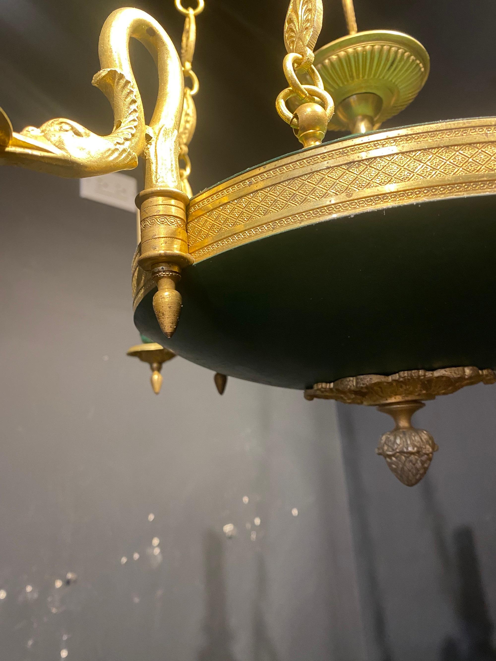 Painted 1900’s Empire Gilt Bronze Chandelier For Sale