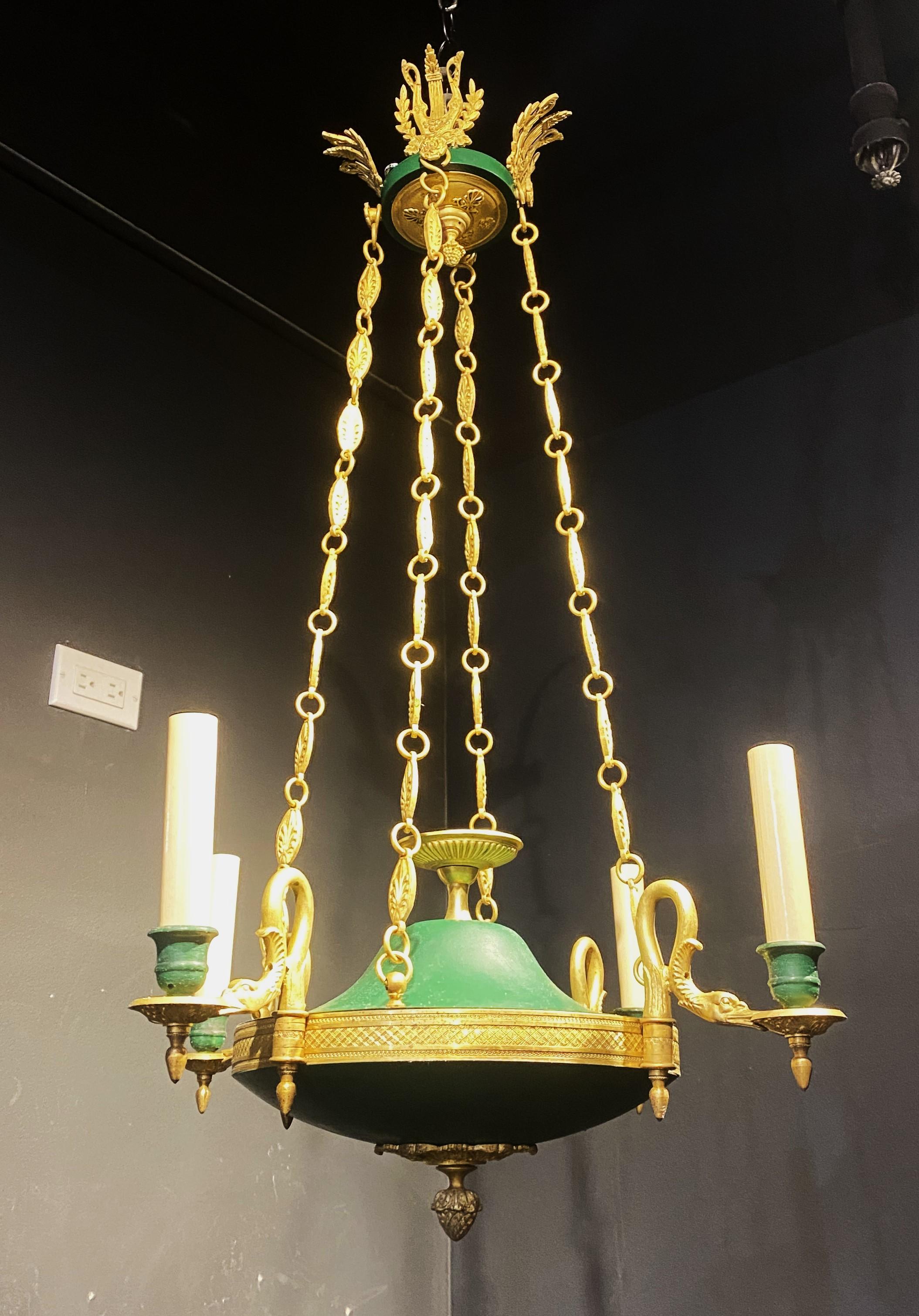 1900’s Empire Gilt Bronze Chandelier In Good Condition For Sale In New York, NY