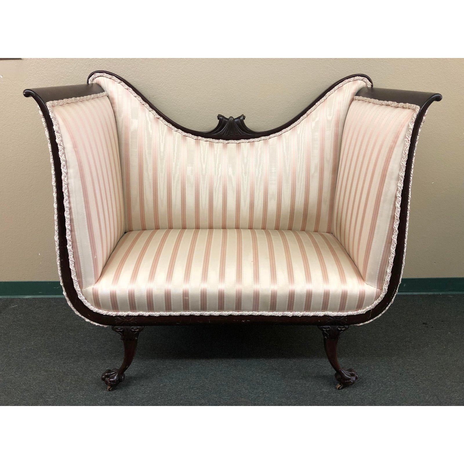 American 1900s Empire Ivory and Pink Silk Upholstered Settee