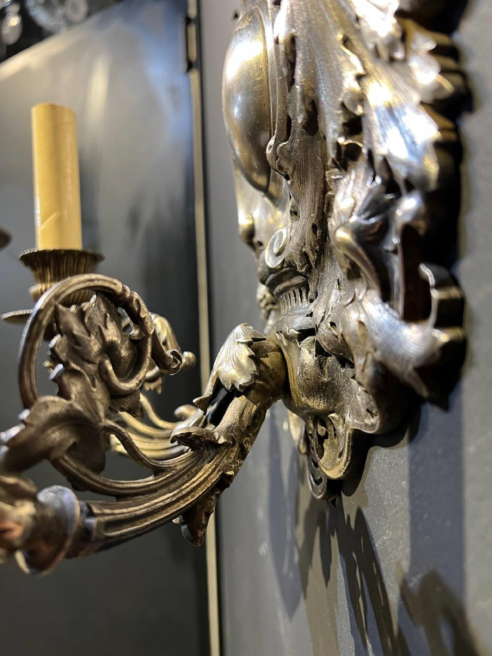 1900's English Baroco Silver Plated Sconces In Good Condition For Sale In New York, NY